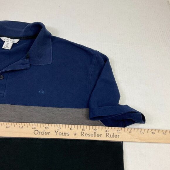 Calvin Klein Mens Cotton Polo Shirt Striped Short Sleeve Collared Pullover Large - Picture 8 of 11